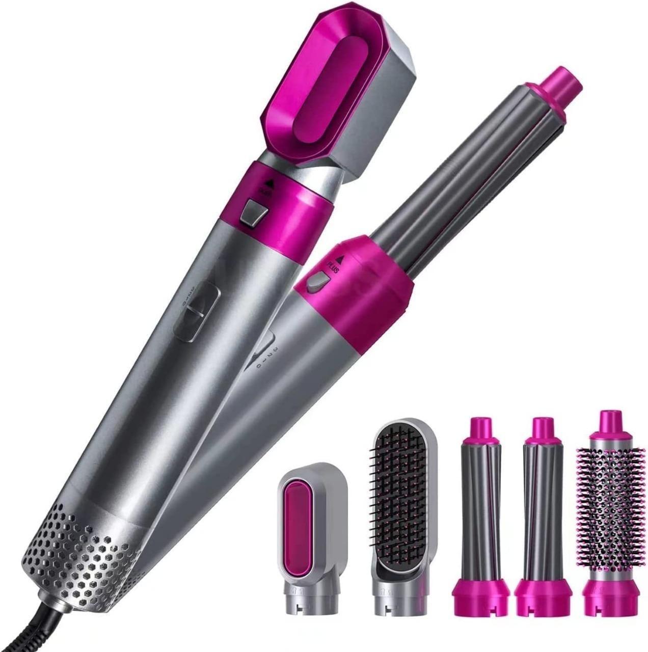 5-in-1 Multifunctional Hair Dryer & Styling Tool – Hot Air Brush with Detachable Heads, Auto Hair Curler & Negative Ion Technology (Grey)