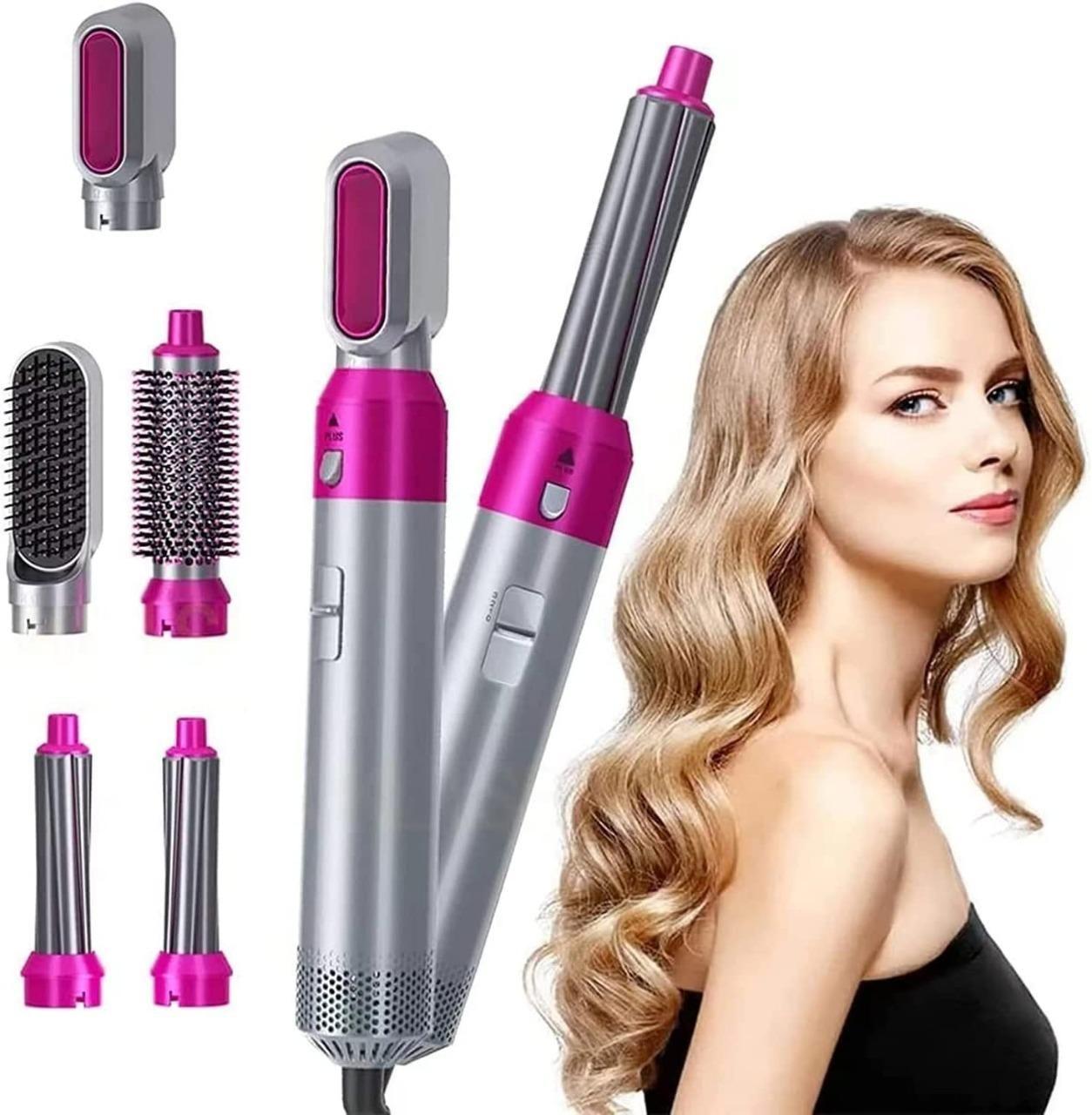 5-in-1 Multifunctional Hair Dryer & Styling Tool – Hot Air Brush with Detachable Heads, Auto Hair Curler & Negative Ion Technology (Grey)